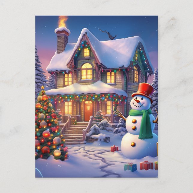 Christmas Snowy House Postcard (Front)