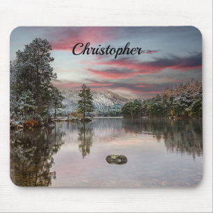 Christmas Snowy Landscape Scottish Loch Mousepad