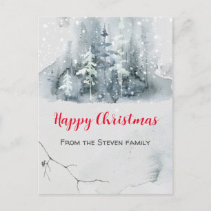 Christmas Snowy Landscape Watercolor  Postcard