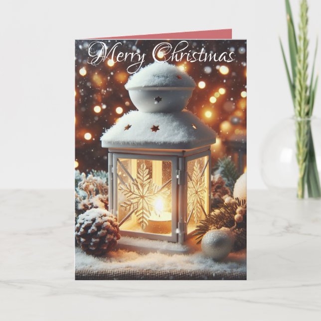 Christmas Snowy Lantern Serenity Holiday Card (Front)
