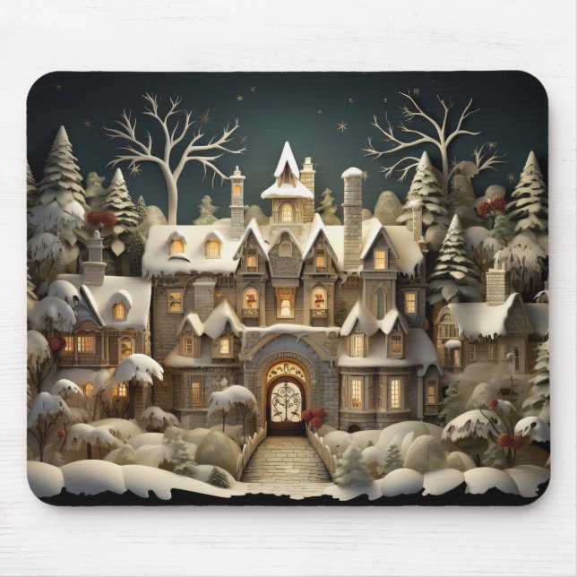 Christmas Snowy Manor Storybook Wonderland Mouse Pad (Front)