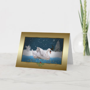 Christmas, Snowy Night with A Swan on a Lake Holiday Card