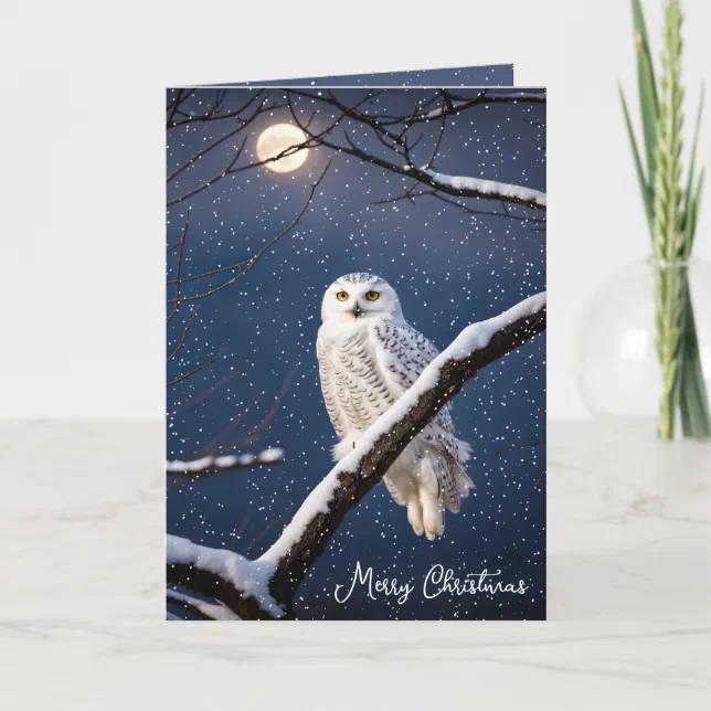 Christmas Snowy Owl In Snowflakes Holiday Card | Zazzle