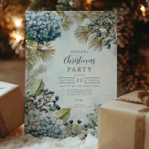 Christmas Snowy Pine Hydrangea Invitation