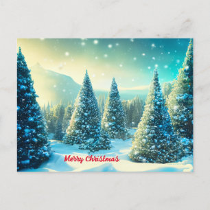 Christmas Snowy Pine Tree Forest Winter Wonderland Holiday Postcard