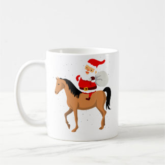 Christmas Snowy Santa Riding Horse Xmas Ugly Coffee Mug