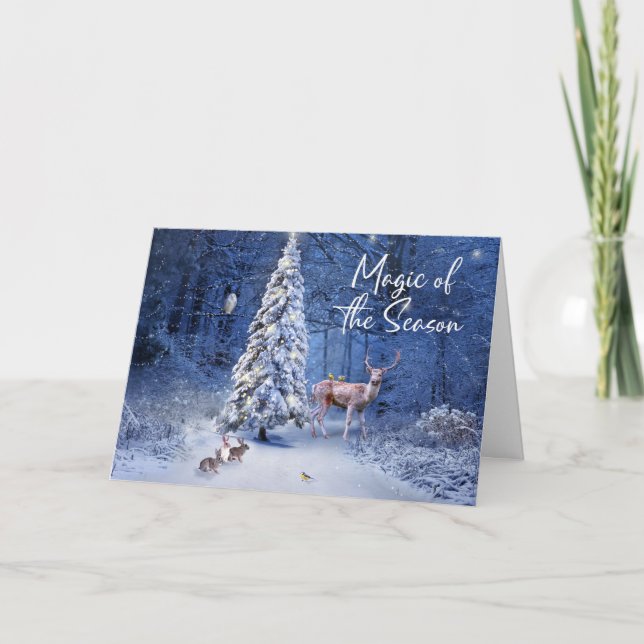 Christmas Snowy Tree Lights Magic of the Season Holiday Card (Front)