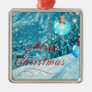 Christmas Snowy Winter Village Metal Tree Decoration
