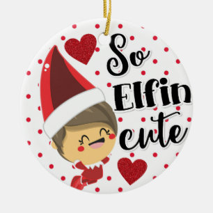 Christmas So Elfin Cute Elf Polka Dot Ceramic Ornament