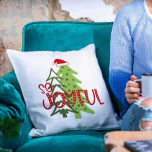 Christmas So Joyful Modern Cute Whimsical Trees Cushion