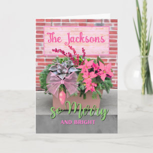 Christmas So Merry and Bright in Pink and Green Card