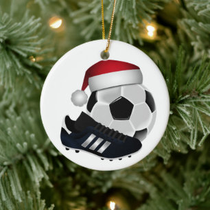 Christmas Soccer Ball and Shoe Ceramic Ornament
