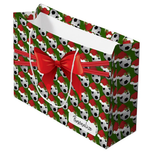 Christmas  Soccer Ball Pattern - Large Gift Bag (Front Angled)