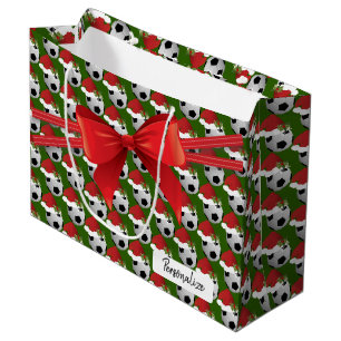 Christmas  Soccer Ball Pattern - Large Large Gift Bag