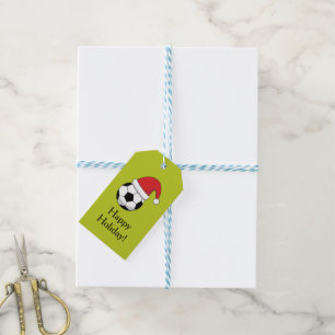 Christmas Soccer Ball Santa Claus Hat Personalise Gift Tags