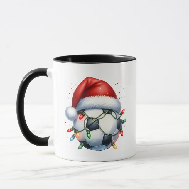 Christmas Soccer Ball Santa Hat Christmas Soccer  Mug (Left)