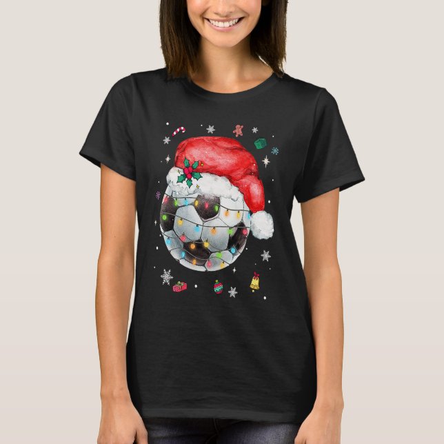Christmas Soccer Ball Santa Hat Funny Sport Xmas B T-Shirt (Front)