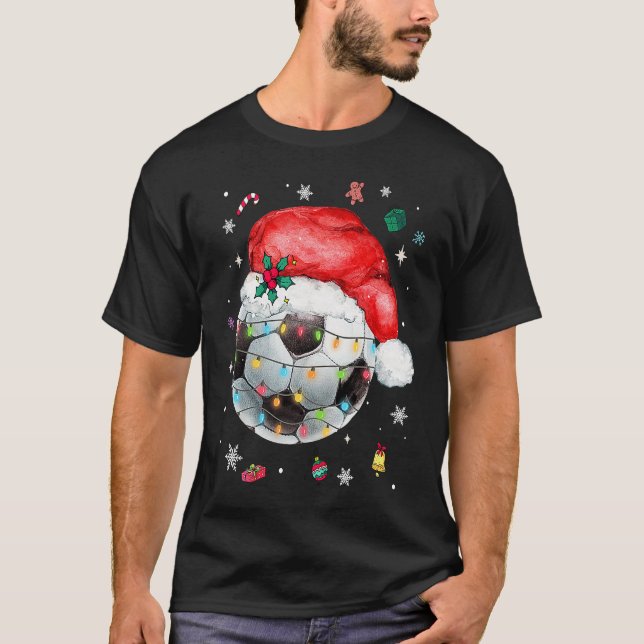 Christmas Soccer Ball Santa Hat Funny Sport Xmas B T-Shirt (Front)