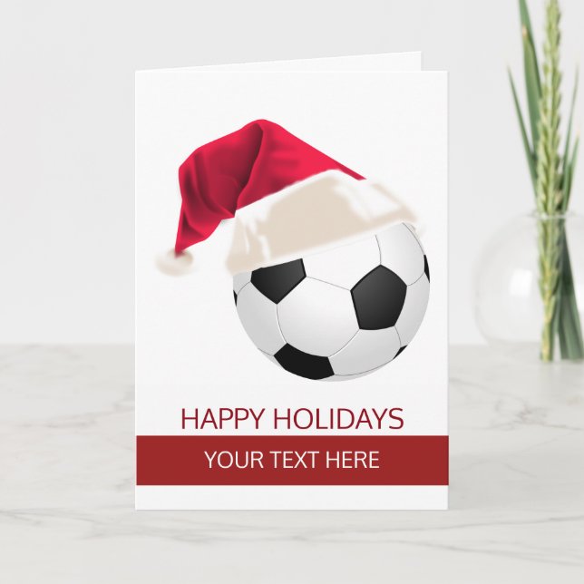 Christmas Soccer Ball Santa Hat Greeting Cards (Front)