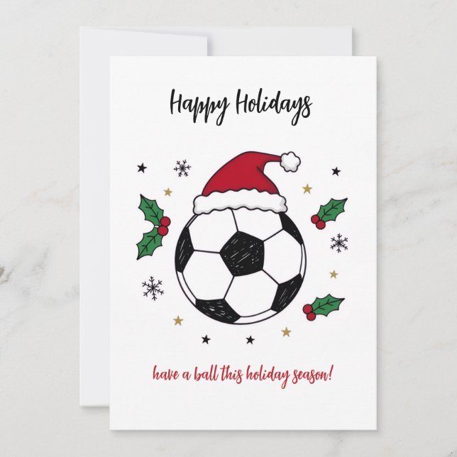 Christmas Soccer Ball Santa Hat Greeting Cards (Front)