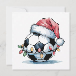 Christmas Soccer Ball Santa Hat Greeting Cards