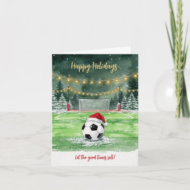 Christmas Soccer Ball Santa Hat Greeting Cards (Front)