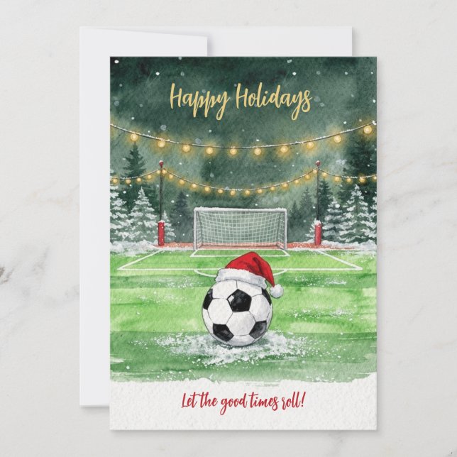 Christmas Soccer Ball Santa Hat Greeting Cards (Front)