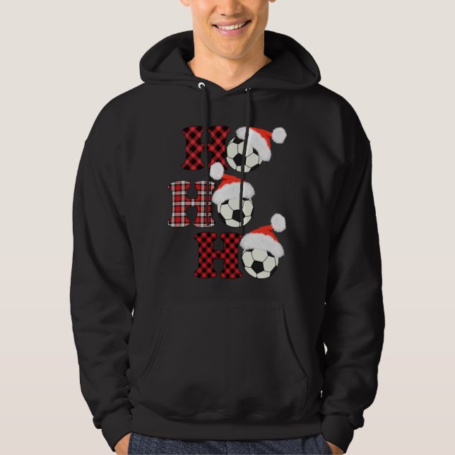 Christmas Soccer Ball Santa Head Red Plaid Xmas So Hoodie (Front)