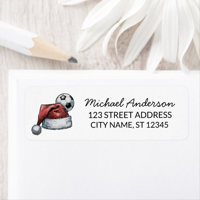 Christmas Soccer Ball Santa Return Address Label (Insitu)