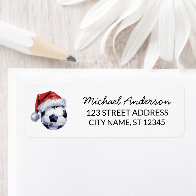 Christmas Soccer Ball Santa Return Address Return Address Label (Insitu)