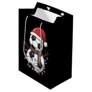 Christmas Soccer Ball Snowman Lights Santa Hat Medium Gift Bag