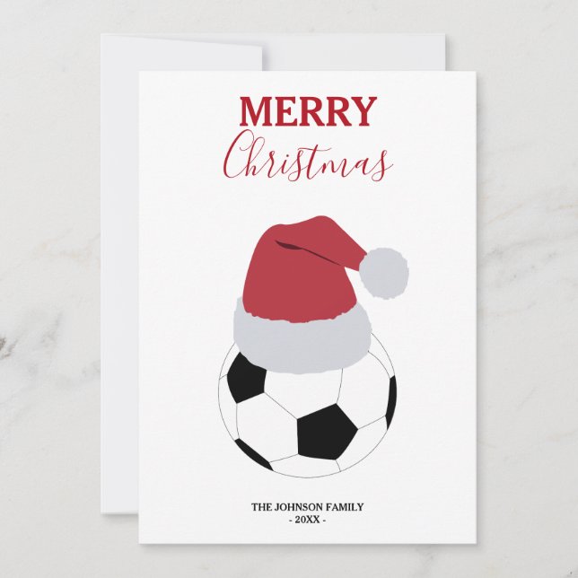 Christmas Soccer Ball Sports Football Custom Name Holiday Card (Front)