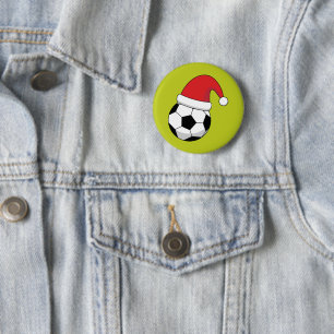 Christmas Soccer Ball With Santa Claus Hat 6 Cm Round Badge