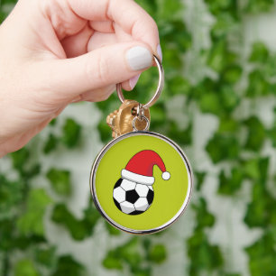 Christmas Soccer Ball With Santa Claus Hat Key Ring