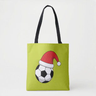 Christmas Soccer Ball With Santa Claus Hat Tote Bag