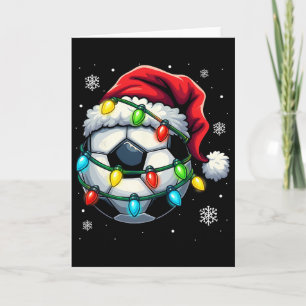 Christmas Soccer Byll Santa Hat Xmas Lights Funny Card