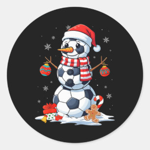 Christmas Soccer Bylls Funny Snowman Men Boys Kids Classic Round Sticker