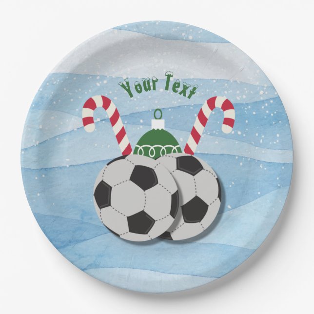 Christmas Soccer Candy Cane Custom Paper Plates (Front)