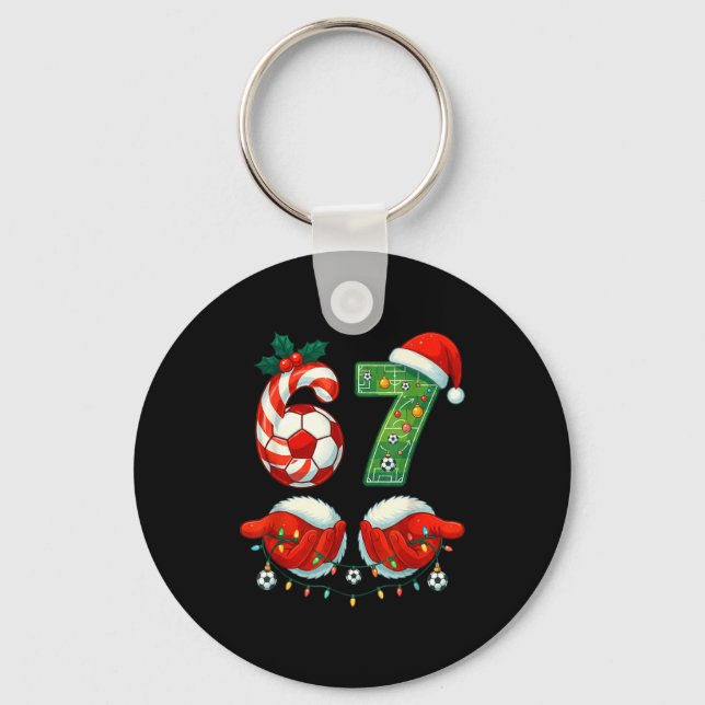 Christmas Soccer Drip Number 67 Boys Soccer Player Key Ring (Front)
