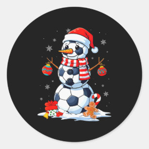 Christmas Soccer Funny Snowman Men Boys Kids  Classic Round Sticker