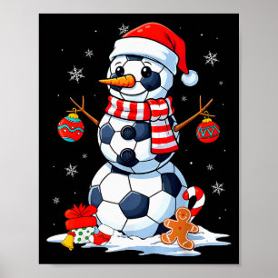 Christmas Soccer Funny Snowman Men Boys Kids  Poster