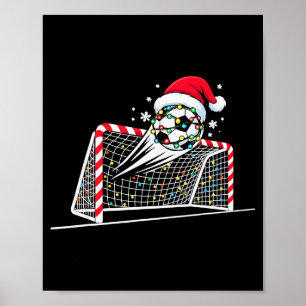 Christmas Soccer Goal Ball Lights Santa Xmas Kids Poster
