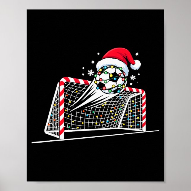 Christmas Soccer Goal Ball Lights Santa Xmas Kids  Poster (Front)