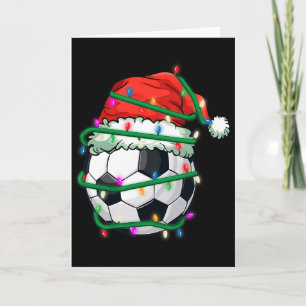 Christmas Soccer In Santa Hat In Holiday Xmas Ligh Card