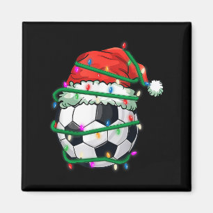 Christmas Soccer In Santa Hat In Holiday Xmas Ligh Magnet