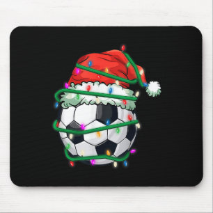 Christmas Soccer In Santa Hat In Holiday Xmas Ligh Mouse Pad