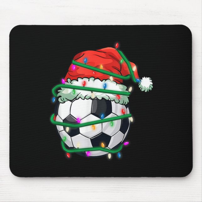 Christmas Soccer In Santa Hat In Holiday Xmas Ligh Mouse Pad (Front)