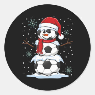 Christmas Soccer Ll Funny Snowman Xmas Pyjamas Men Classic Round Sticker