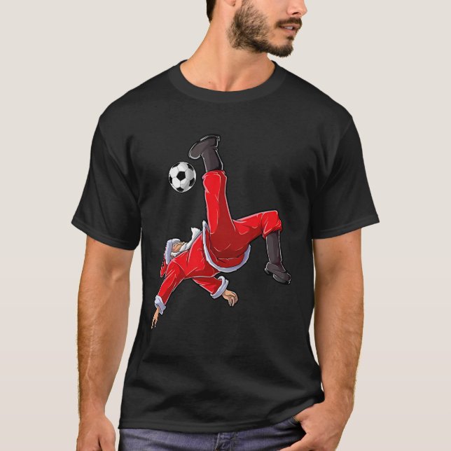 Christmas Soccer Santa Funny Bicycle Kick  T-Shirt (Front)