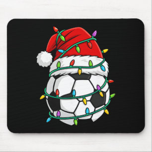 Christmas Soccer Santa Hat Lights Santa Sports Xma Mouse Pad